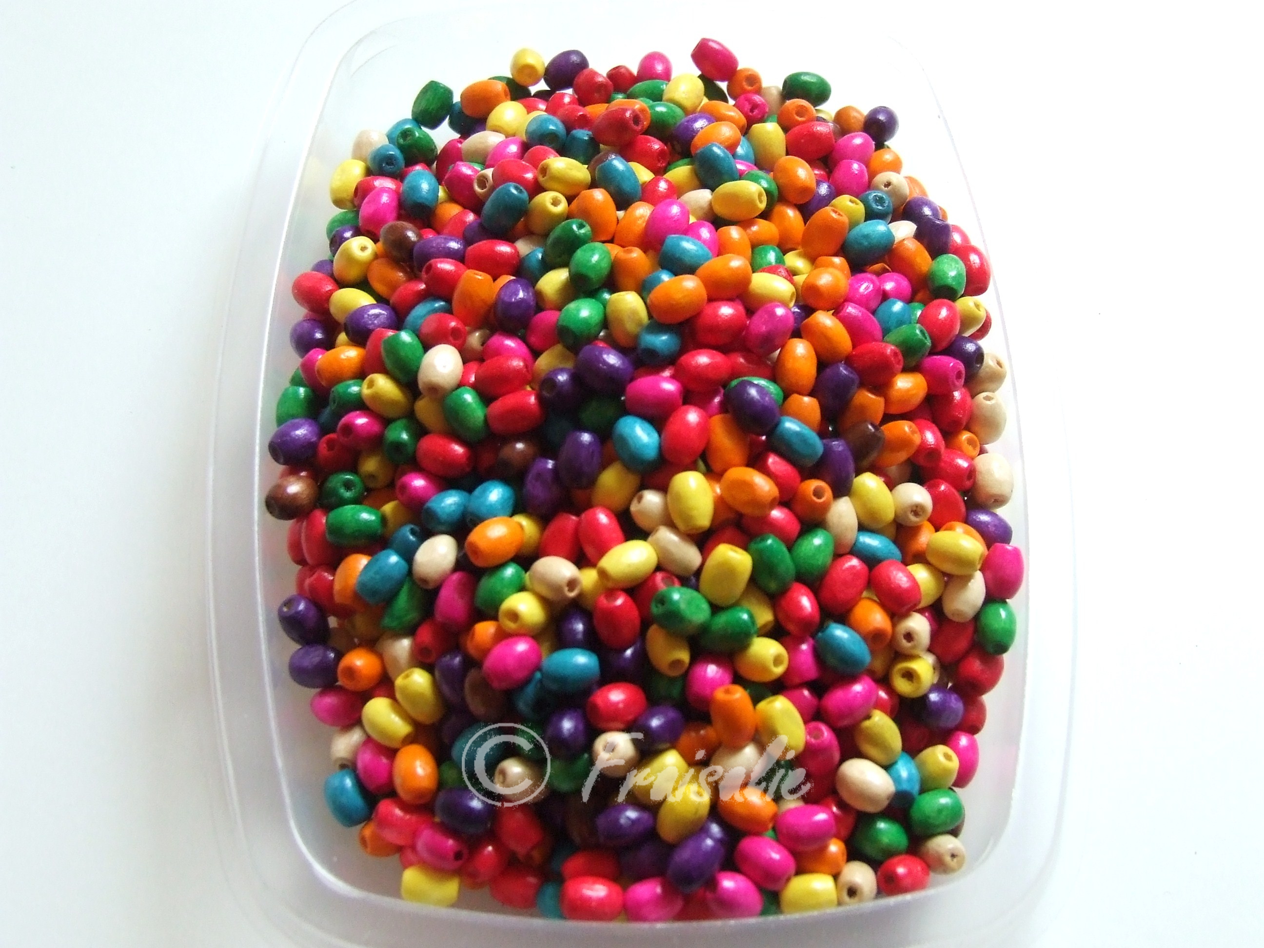 R1168 Lot 100 perles intercalaire ovale multicolore en bois 6x4 mm 